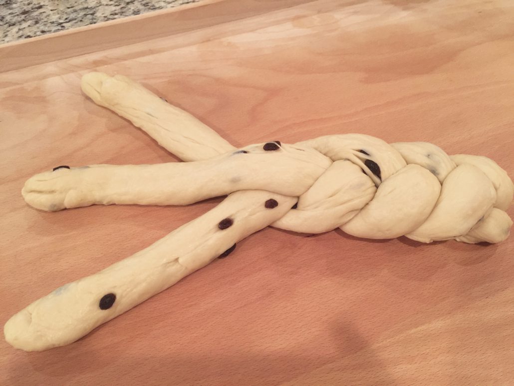Braiding the large Sweet Braided Bread
