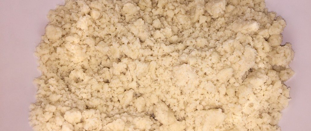 preparation of the crumbs for the traditional rhubarb cake