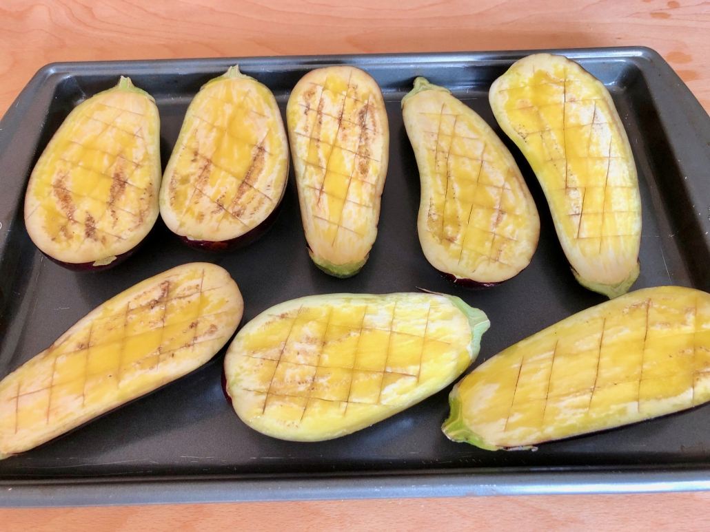 Preparation of Aubergines for Stuffed Eggplant Recipe