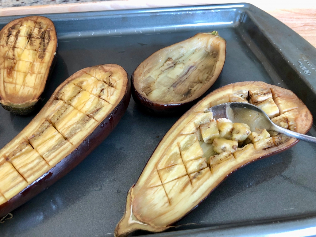 Scratching out Aubergines for Stuffed Eggplant Recipe