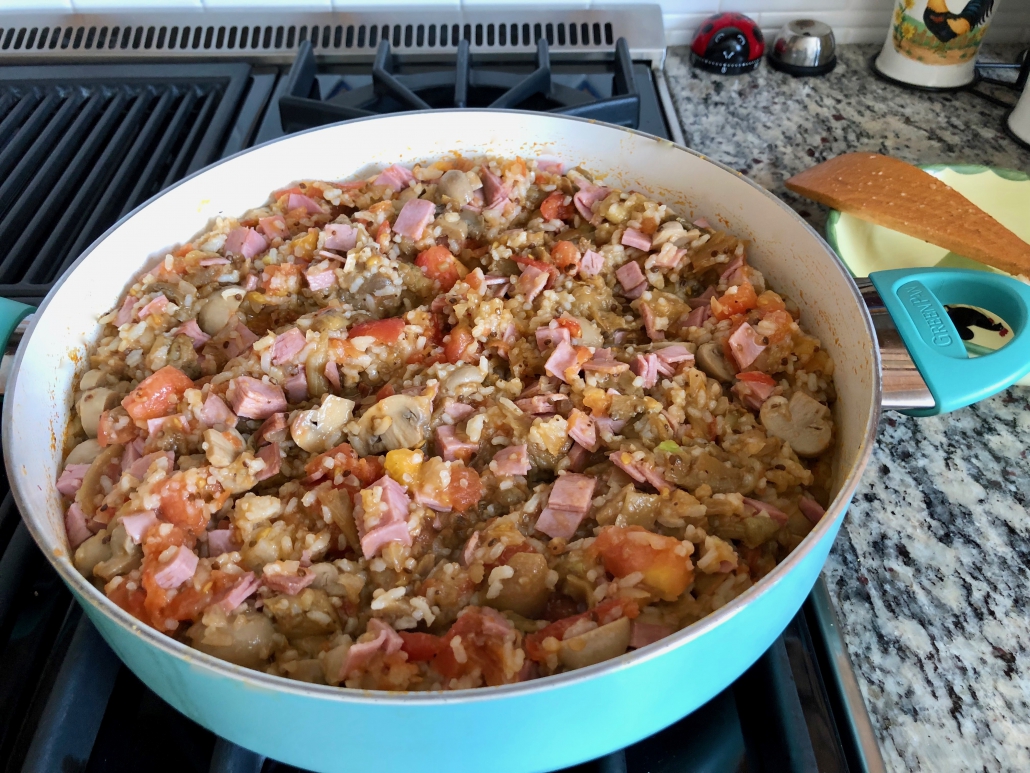 Combining ingredients for Stuffed Eggplant Recipe